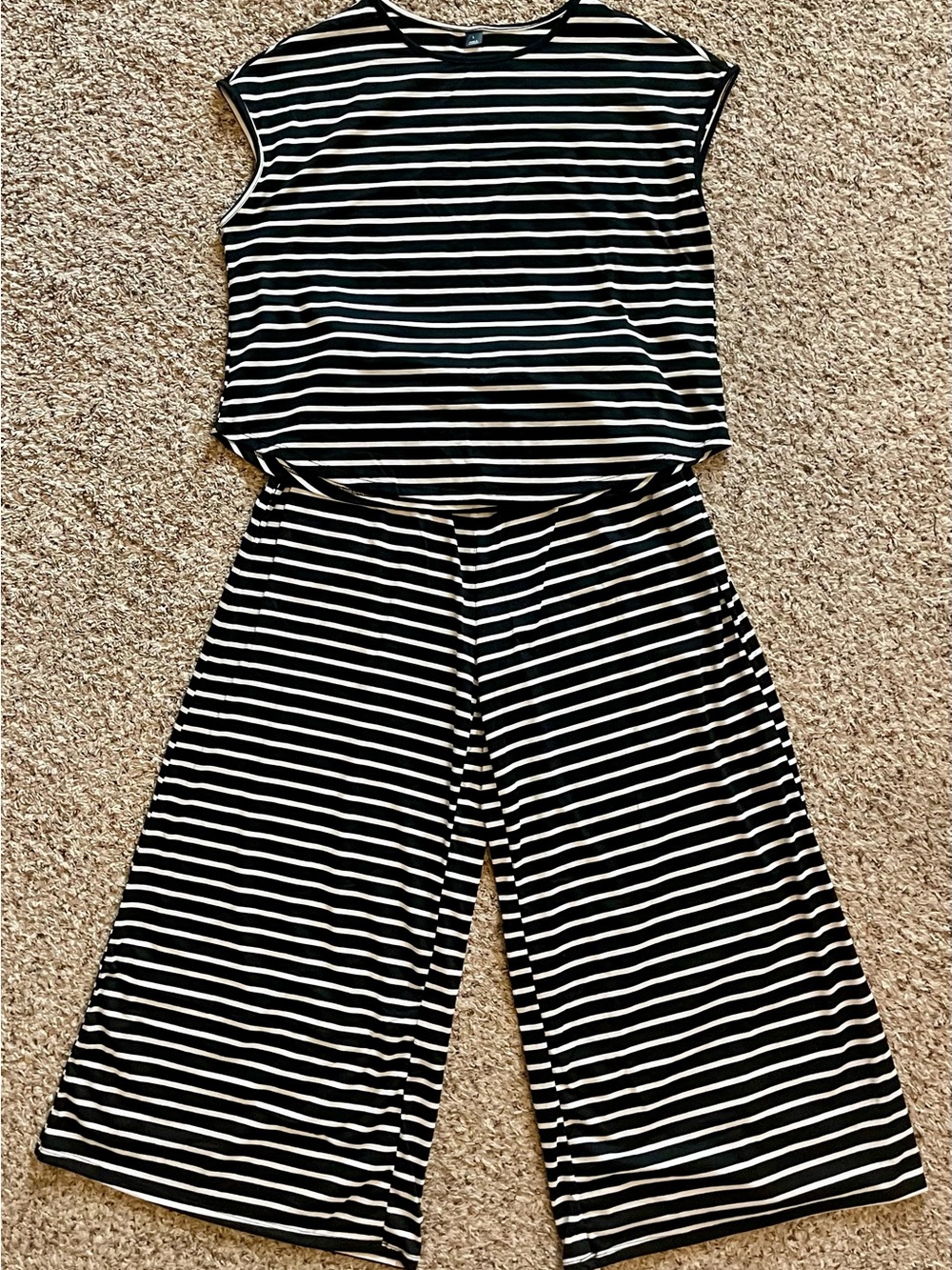 SHEIN Black & White Striped Wide-Leg Jumpsuit